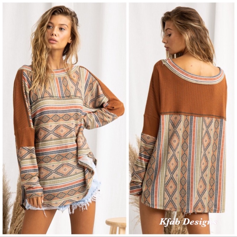 Boho Textured Aztec Print Dolman Tunic!